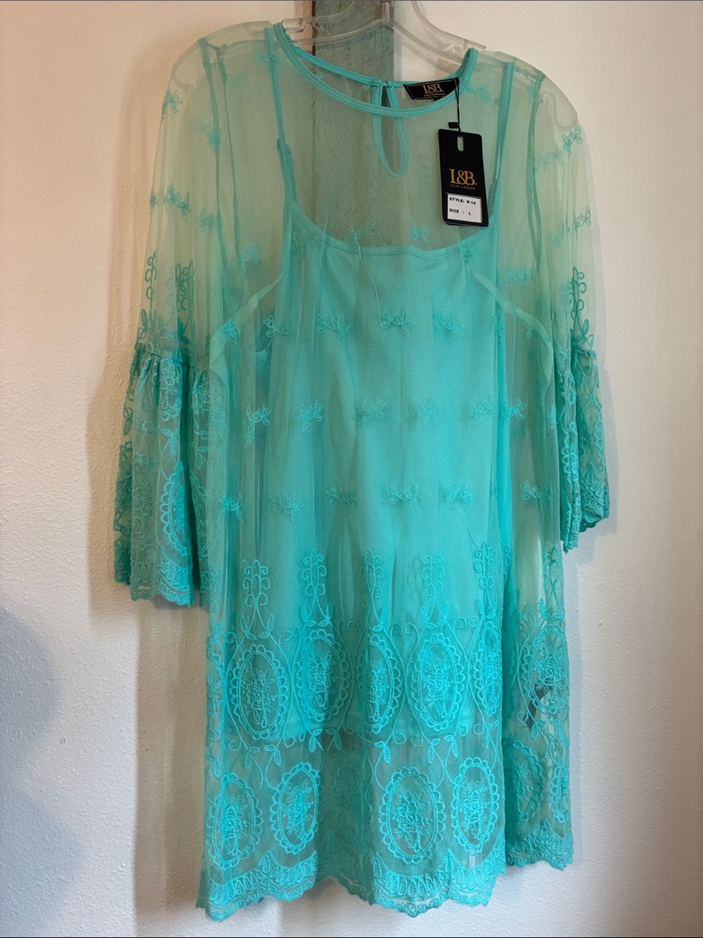 Lucky & Blessed Turquoise Sheer Embroidered Blouse